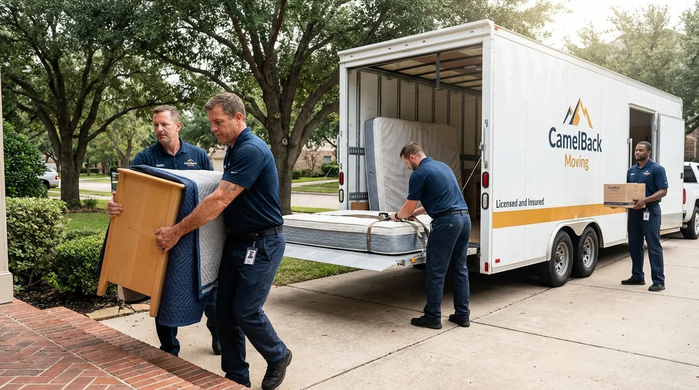 Crew loading residential truck for cross-state move from Orland, CA