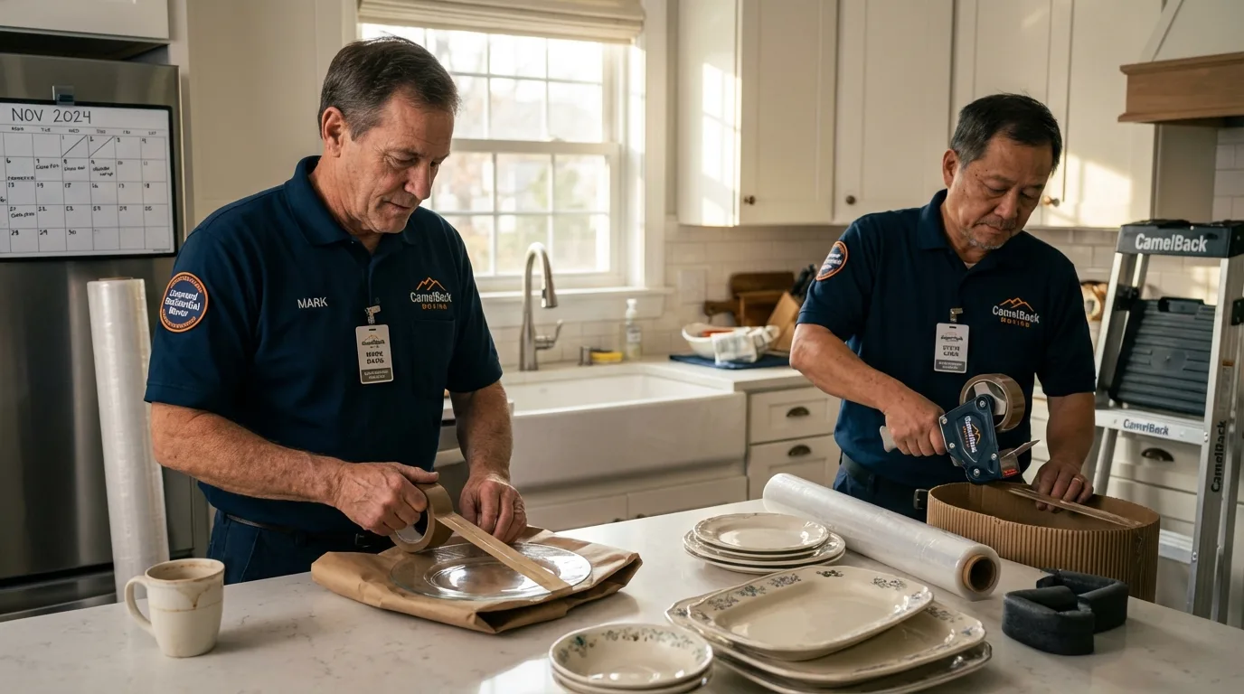 Professional crew packing kitchen dishware in Orland, CA
